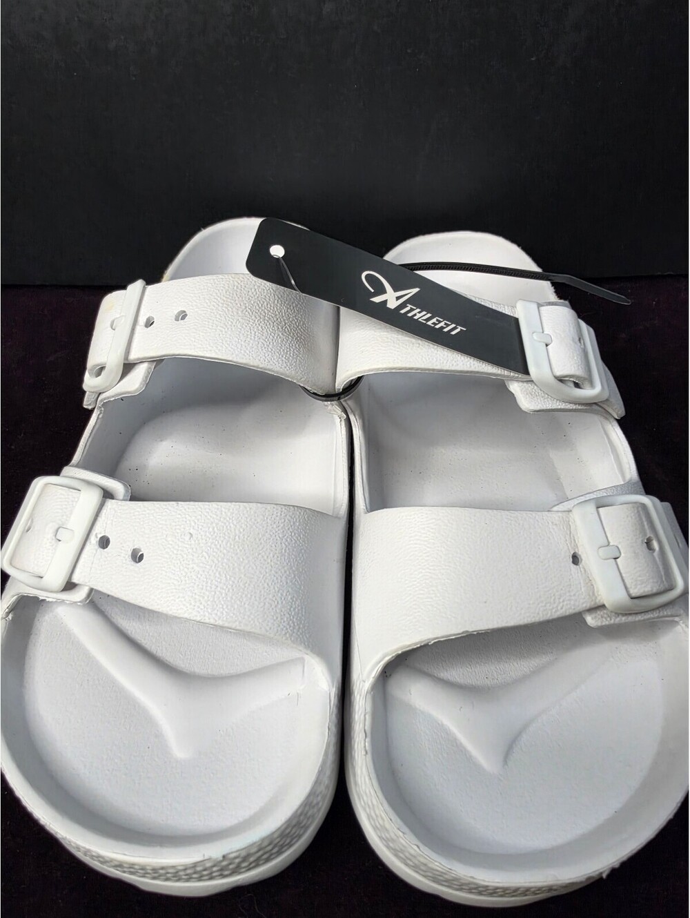 White Adjustable Buckle Slide Sandals Size 6